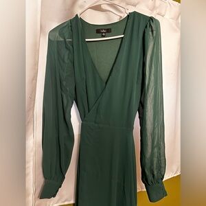 Lulus Emerald Green Long Sleeve Wrap Maxi Dress | Medium